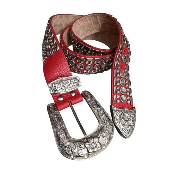 Womens Western Rodeo Cowgirl Belt Bling Rhinestones Italian Pebbled Leather 38\